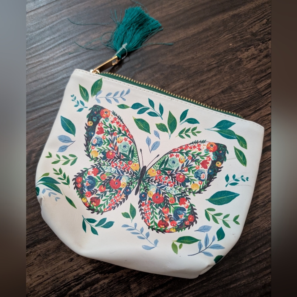 Floral Butterfly Print Pouch - Multicolor